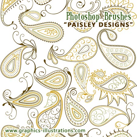 Paisley Designs - Photoshop Brushes set, 75+25