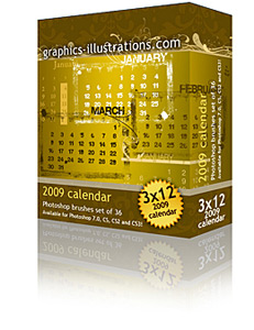 2009 Calendar Photoshop Brushes set (3x12 - 36)