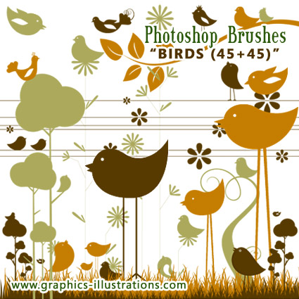 Photoshop Brushes: Birds (45+45) Photoshop Brushes: Birds (45+45)