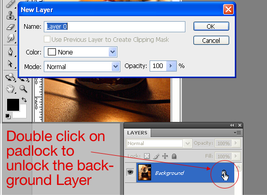 Unlocking Background Layer in Photoshop