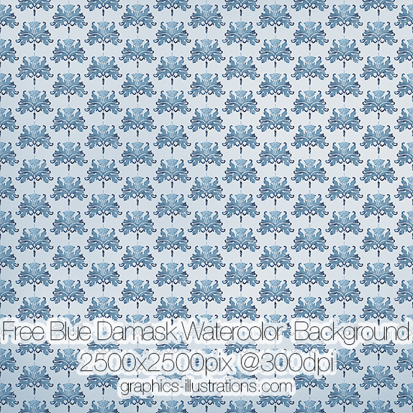 Free download, try before you buy: Blue Damask Watercolor Background, 2500x2500 px