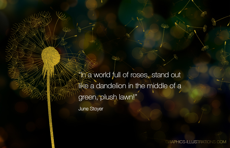 “In a world full of roses, stand out like a dandelion in the middle of a green, plush lawn!” ― June Stoyer