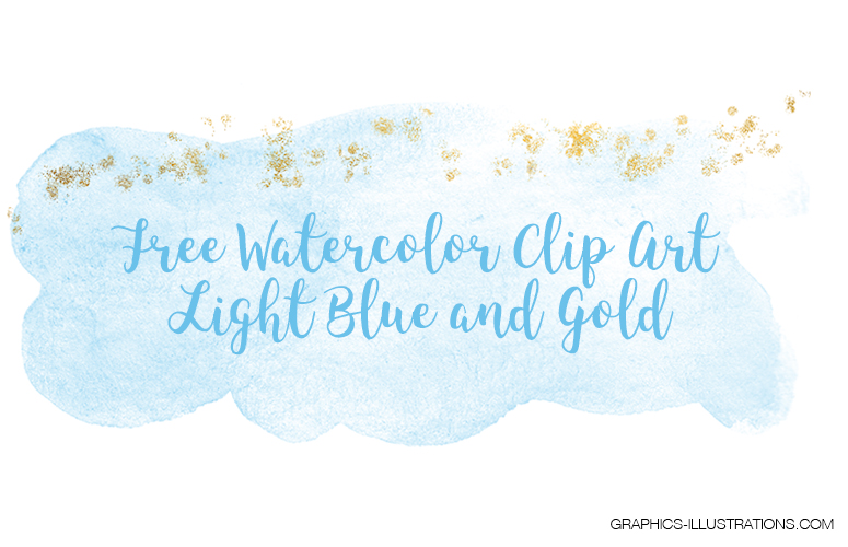 Free Watercolor Clip Art, Light Blue and Gold