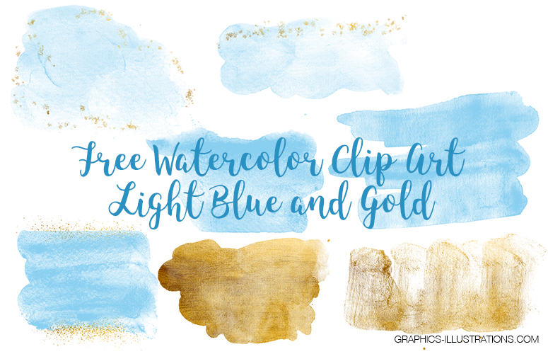 Free Watercolor Clip Art, Light Blue and Gold