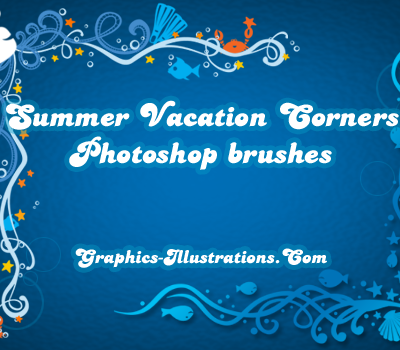 Summer Vacation Corners, Digital Stamps - Photoshop Brushes