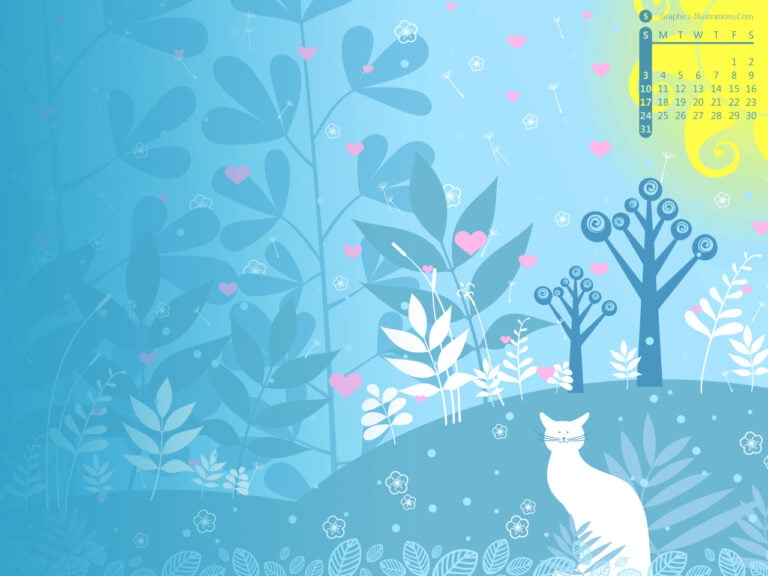 May 2015 Desktop Calendar - feat. Swirled Trees Photoshop brushes