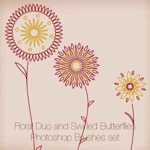 Floral Duo and Swirled Butterflies Photoshop Brushes set