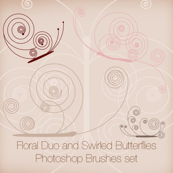 Floral Duo and Swirled Butterflies Photoshop Brushes set