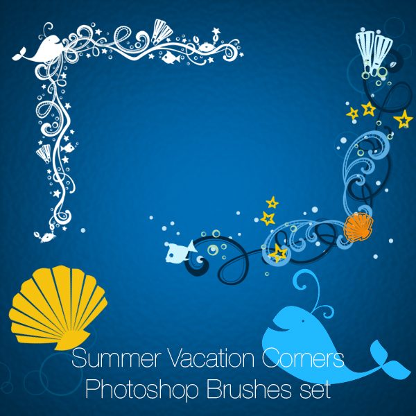 Summer Vacation Corners Photoshop Brushes set