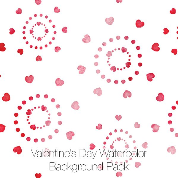 Valentine's Day Watercolor Hearts Pattern Backgrounds Paper Pack
