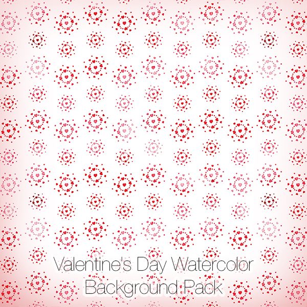 Valentine's Day Watercolor Hearts Pattern Backgrounds Paper Pack