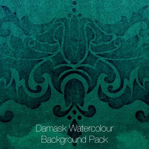 Damask Watercolour Backgrounds Pack (blue-green)