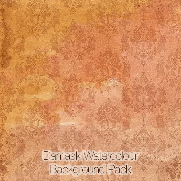 Damask Watercolor Backgrounds Pack (yellow-orange)