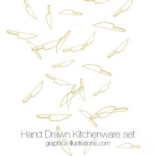 Hand Drawn Kitchenware Set: Photoshop brushes, Vector Files (EPS) and Transparent PNG files. Hand Drawn Retro Design Elements