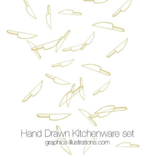 Hand Drawn Kitchenware Set: Photoshop brushes, Vector Files (EPS) and Transparent PNG files. Hand Drawn Retro Design Elements