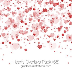 Hearts Overlays, Transparent PNG files with red, pink and colorful hearts available as 55 high-res transparent PNG files, Commercial Use OK