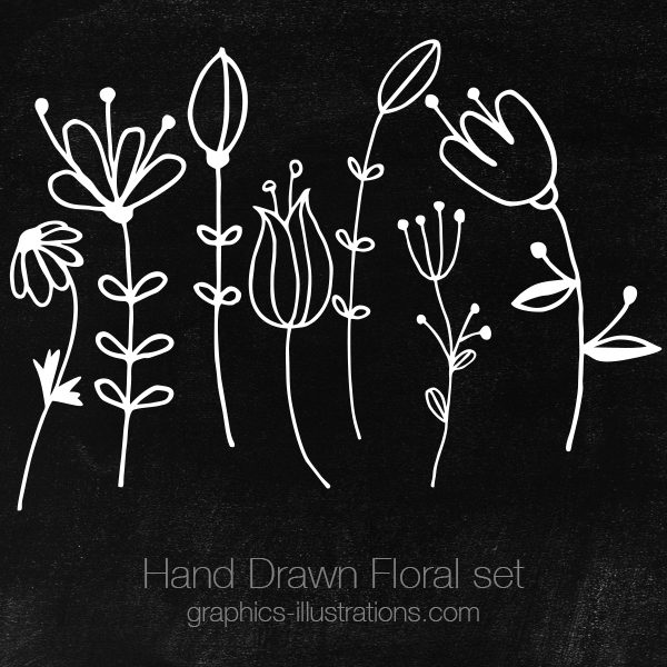 Hand Drawn Floral Doodle Clip Art Set