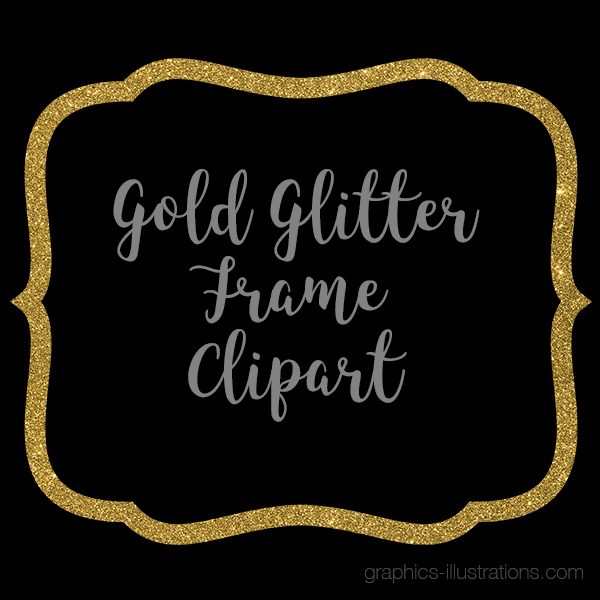 Gold Glitter Frame Clipart, Gold Glitter Border Clipart, Digital Gold Label Clip Art, Commercial Use