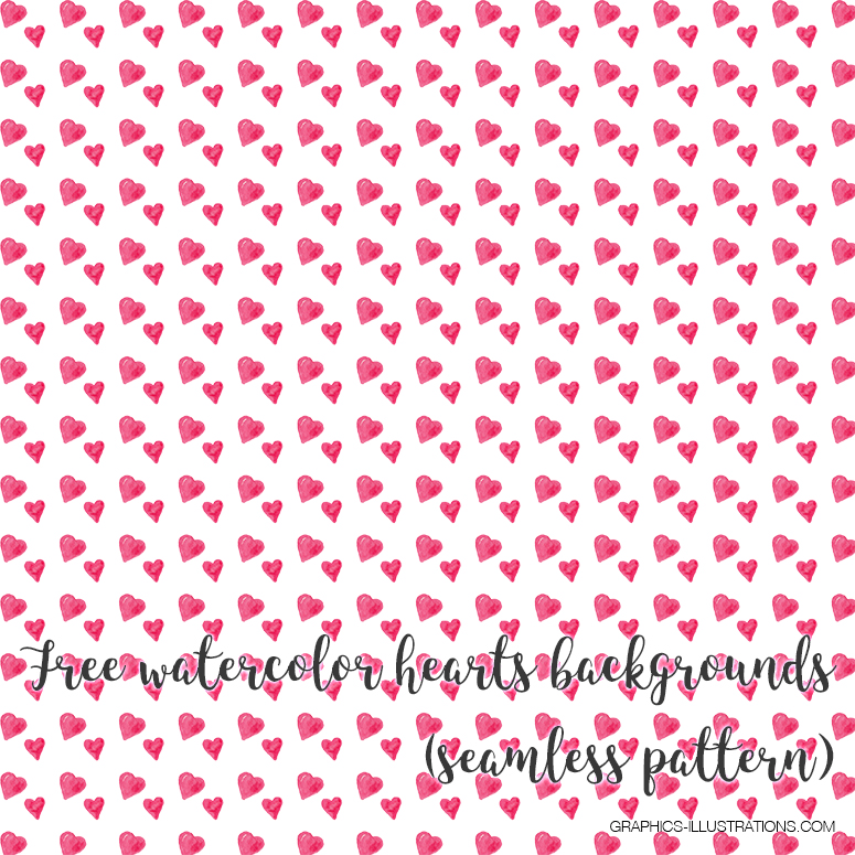 Free Watercolor Hearts Backgrounds, Seamless Pattern