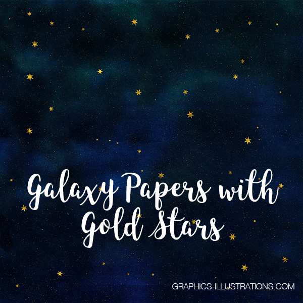 Galaxy Papers with Gold Stars, Galaxy Backgrounds 12x12 inches