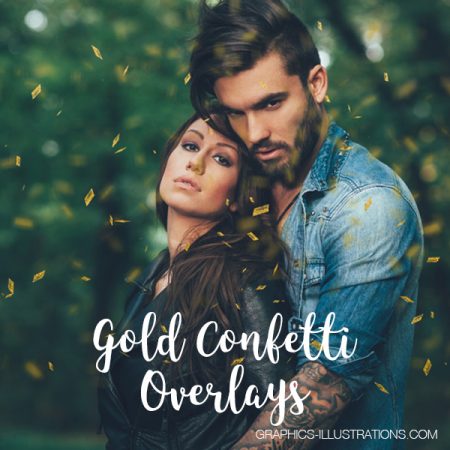 Gold Confetti Overlays, Set of 16 PNG Photo Overlays