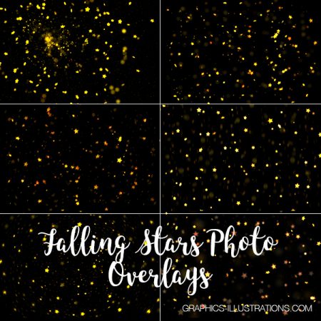 Falling Stars Photo Overlays, Set of 12 JPG and 12 PNG Photo Overlays
