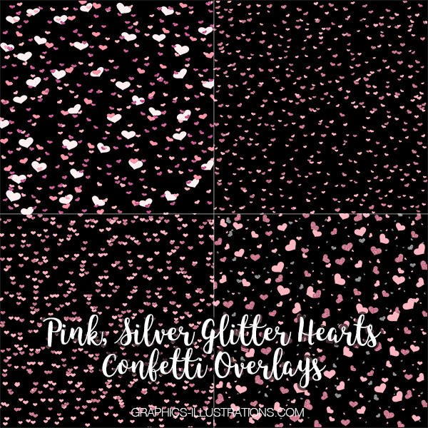 Pink Silver Glitter Hearts Confetti Overlays