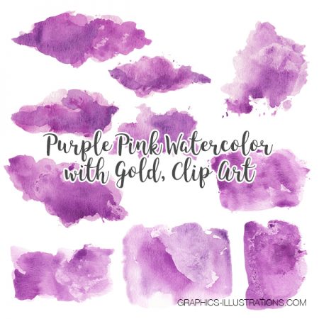 Pink Purple Watercolor and Gold, Clip Art