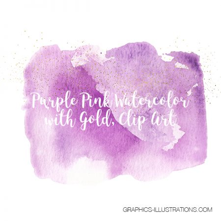 Pink Purple Watercolor and Gold, Clip Art