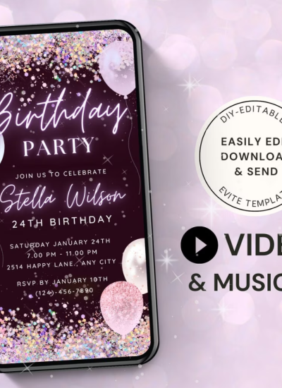 Animated Purple Birthday Party Invitation