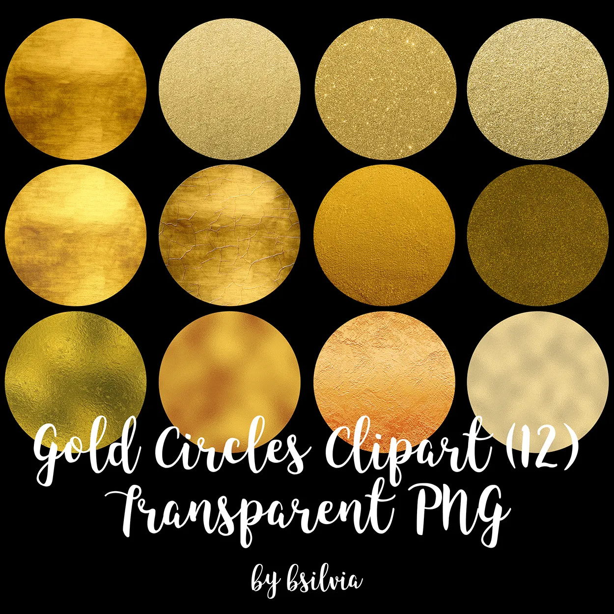 Gold Circles Clipart, Sparkly Glitter Gold Circles Transparent PNG, Gold Foil Clip Art Circles, PNG Circles, Digital Clipart