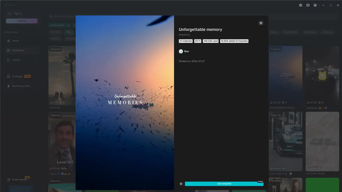 CapCut template unforgettable memory cinematic video preview