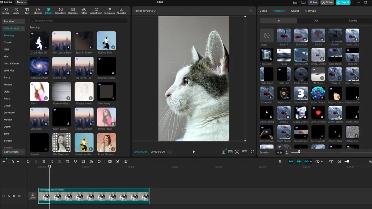 CapCut video editor interface timeline effects editing workspace